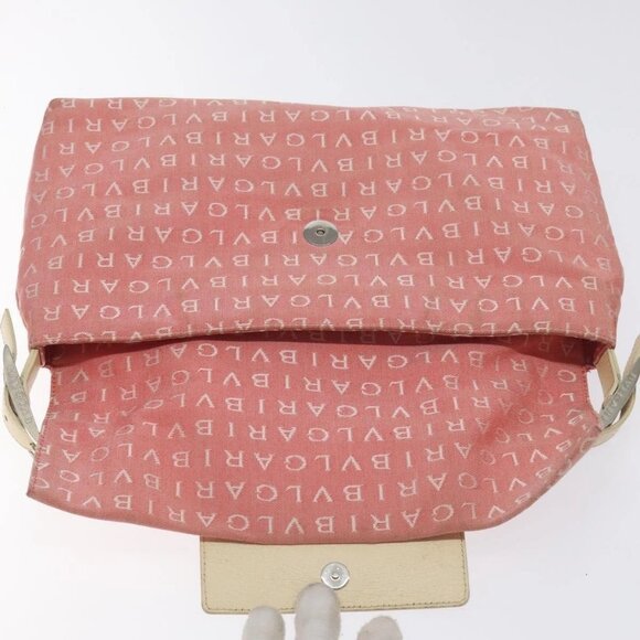 BVLGARI Logo Mania Shoulder Bag Canvas Pink Silver Auth BA3169 - Picture 11 of 16